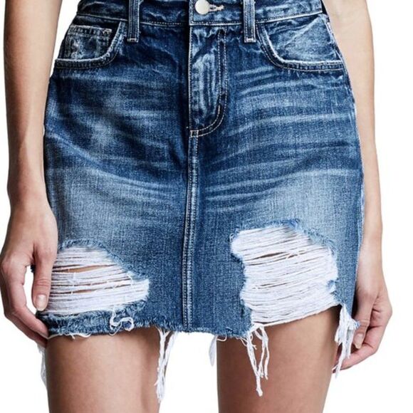 L'AGENCE Size 25 Distressed Cotton Newberry Blue Jolene Mini Skirt - Picture 1 of 10